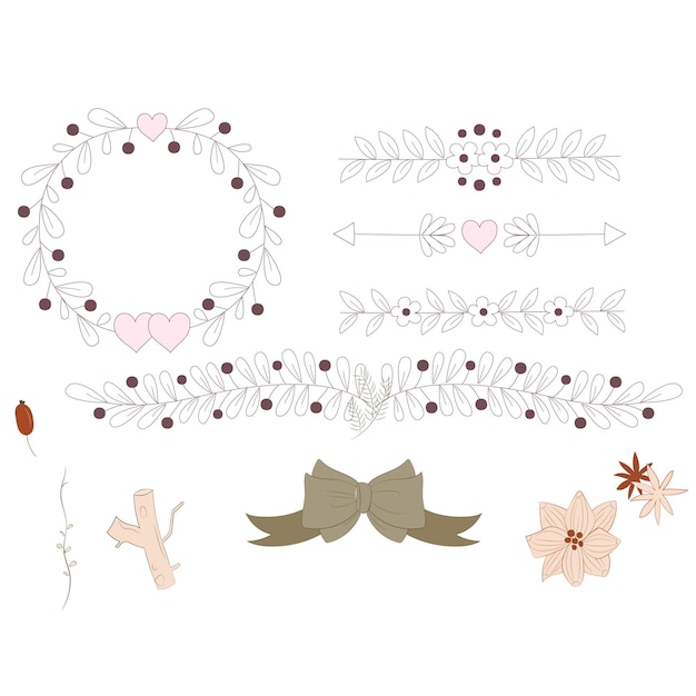 Vector hand drawn wedding ornaments collection vector design illustration