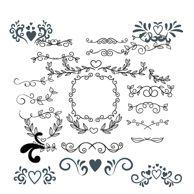 Vector hand drawn wedding ornaments collection vector design illustration