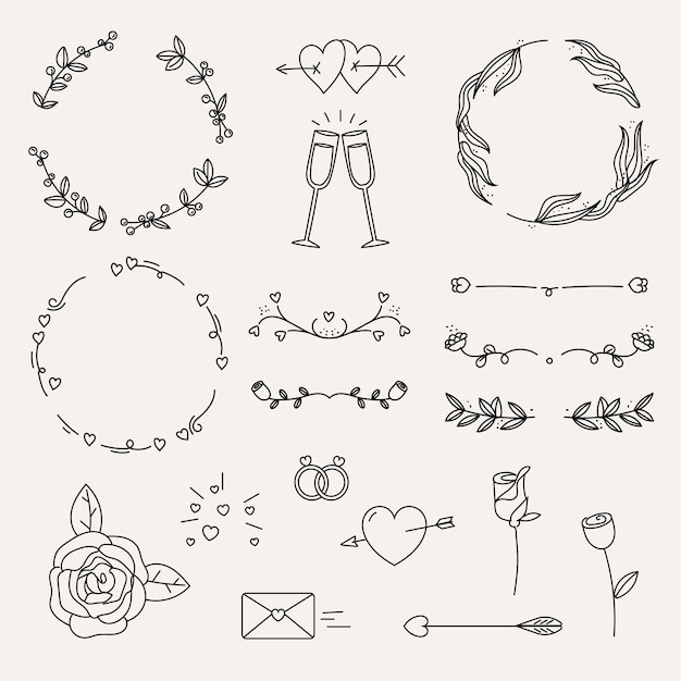 Vector hand drawn wedding ornaments collection