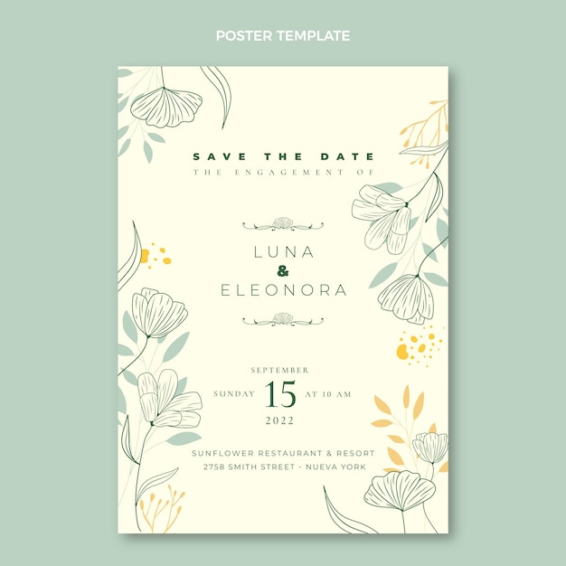 Hand drawn wedding vertical poster template