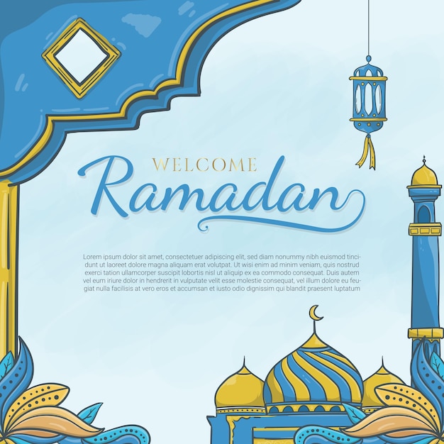 Hand drawn welcome ramadan with islamic ornament