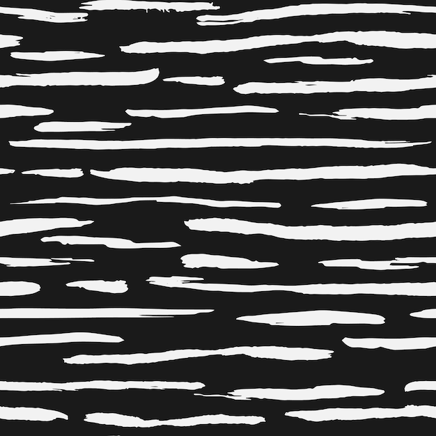 Hand drawn white ink stripe backdrop. Artistic brush stripes seamless pattern on black background. Vector illustration