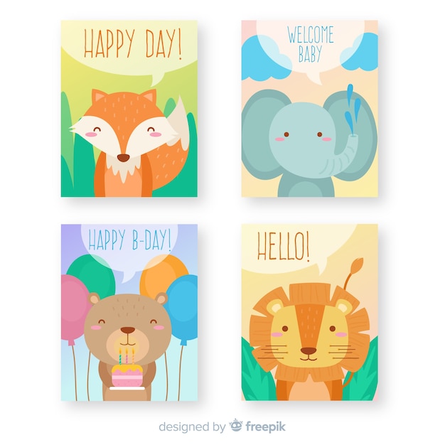 Hand drawn wild animal card collection