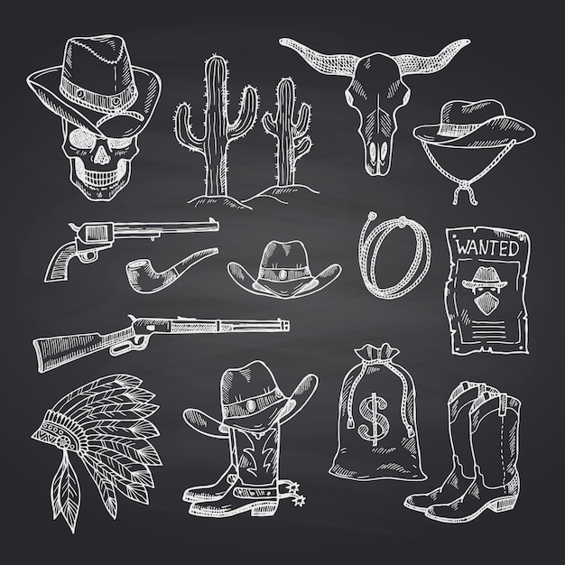  hand drawn wild west cowboy set