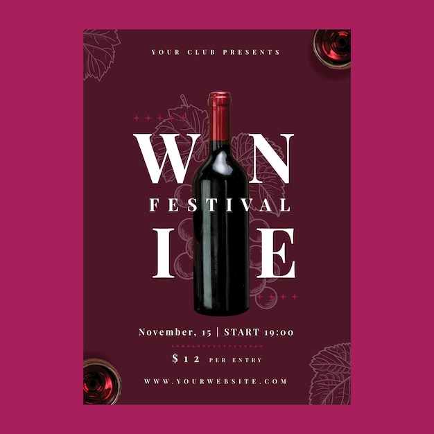 Vector hand drawn wine festival poster template