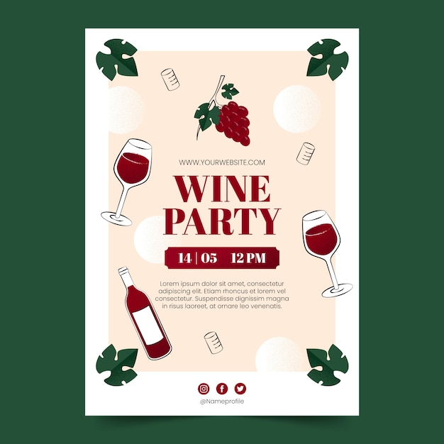 Hand drawn wine party poster template