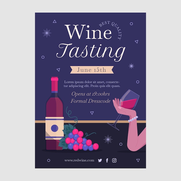 Vector hand drawn wine party poster template