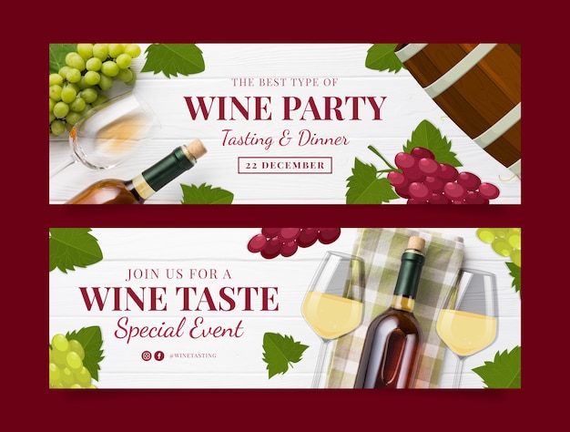 Hand drawn wine tasting horizontal banner