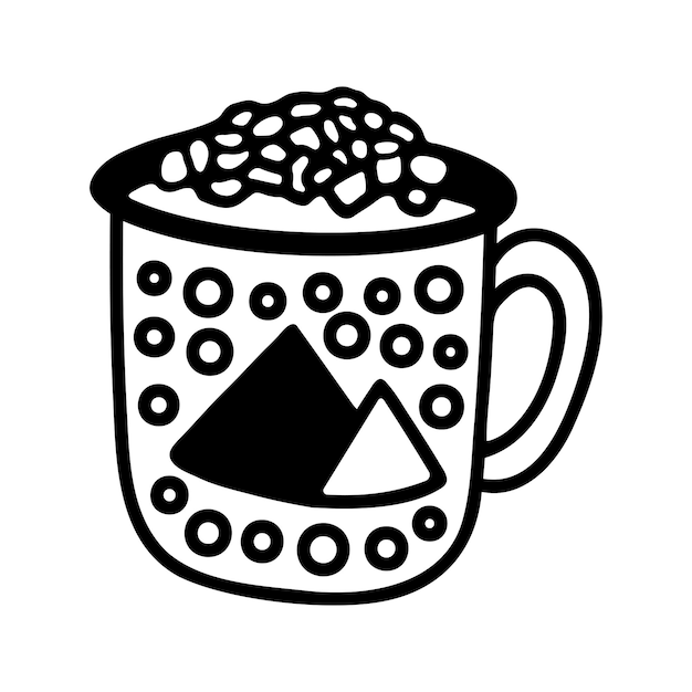 Hand drawn winter cup of cocoa with marshmallows and cream Doodle vector illustration