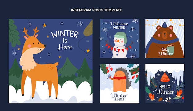 Hand drawn winter instagram posts collection