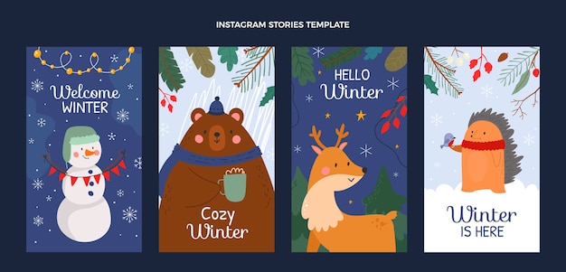 Hand drawn winter instagram stories collection