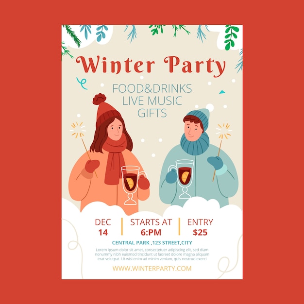 Hand drawn winter party poster