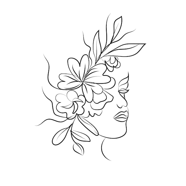 Hand drawn woman and flowers