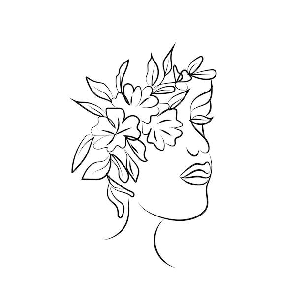 Hand drawn woman and flowers