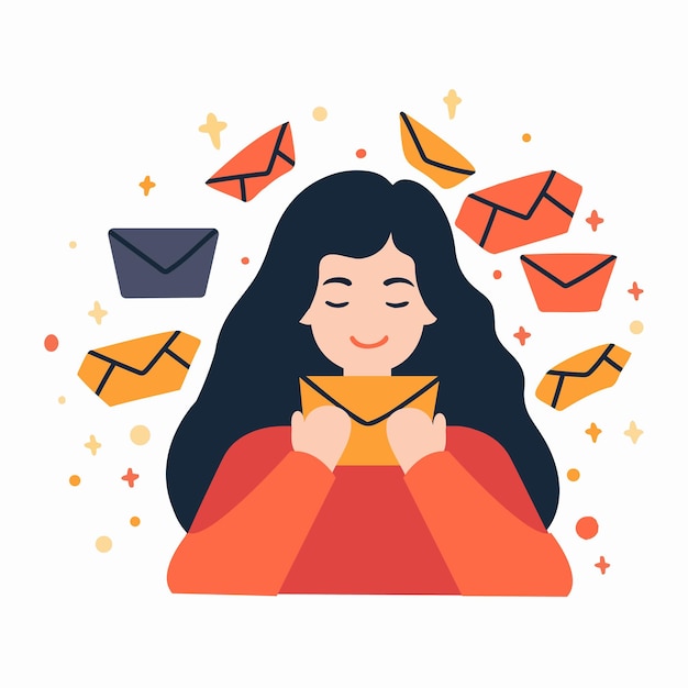 Hand Drawn woman sending a letter in flat style