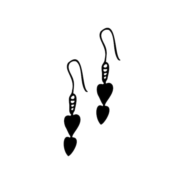 Hand drawn women's heart earrings isolated on a white background