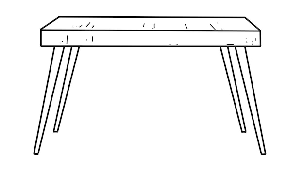 Hand-drawn , wooden table on four legs in doodle style, sketch in black and white.