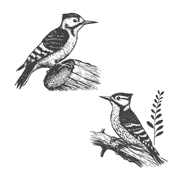 Vector hand drawn woodpecker illustration