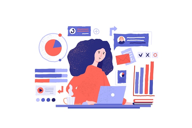 Hand drawn working girl illustration