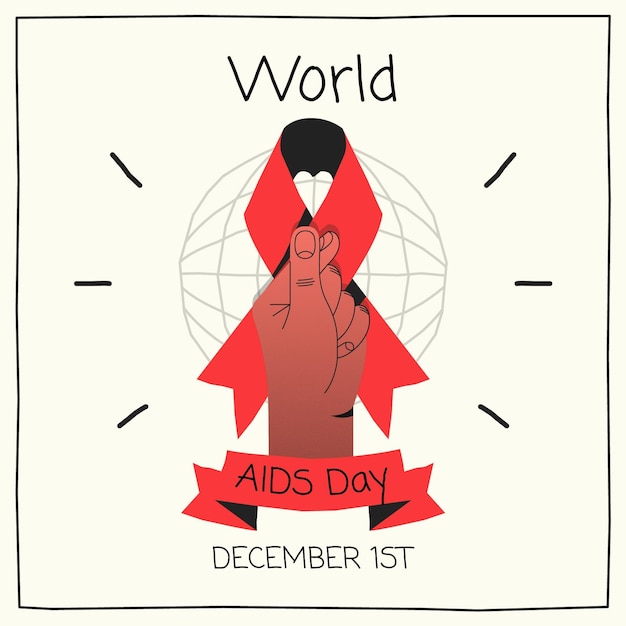 Hand drawn world aids day illustration with finger heart