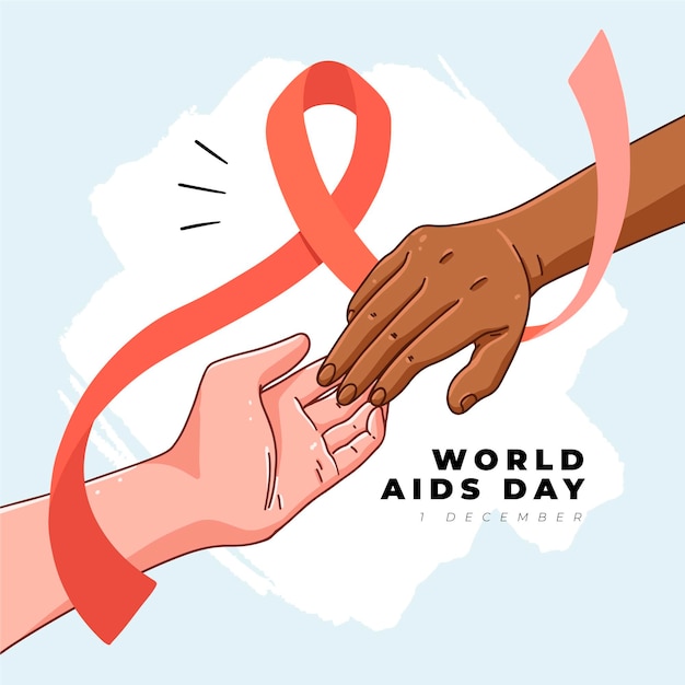 Hand drawn world aids day with ribbon