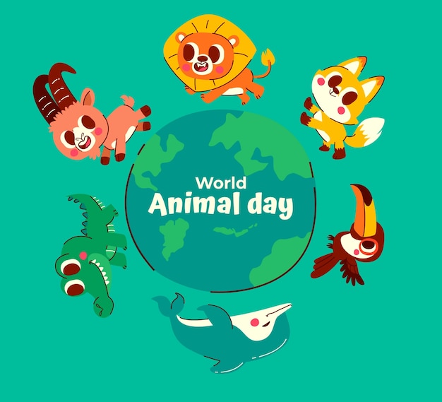 Vector hand drawn world animal day illustration