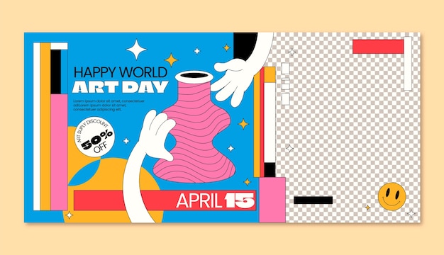 Hand drawn world art day horizontal banner template