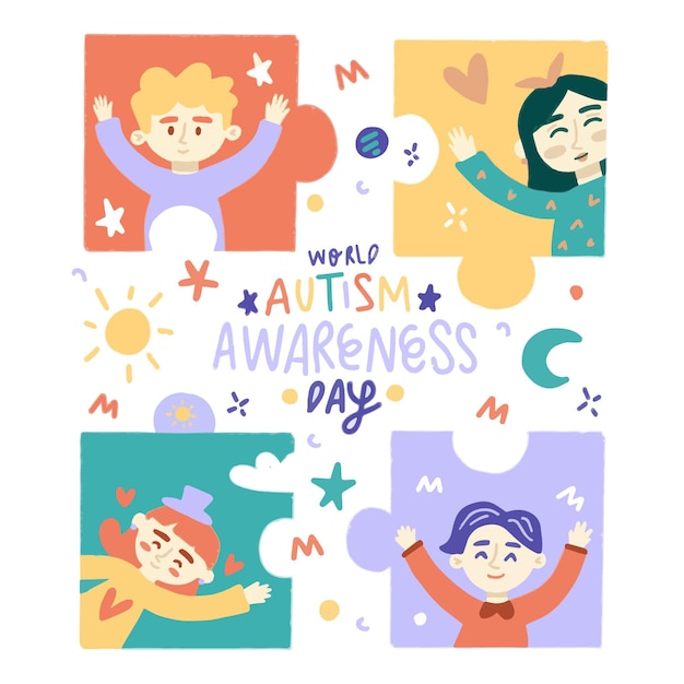 Hand drawn world autism awareness day illustration