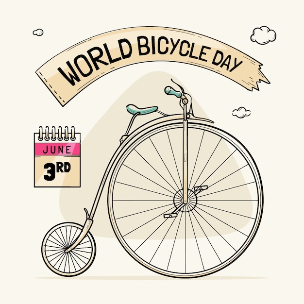 Hand drawn world bicycle day illustration