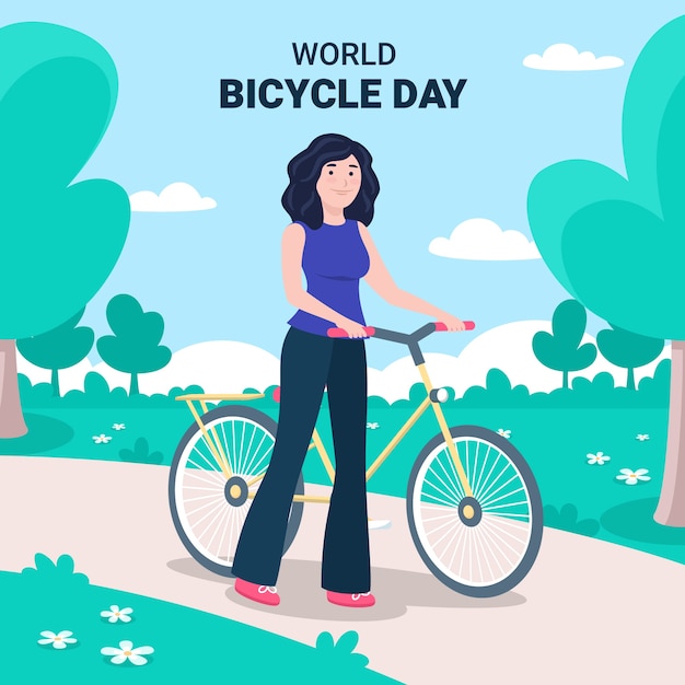 Hand drawn world bicycle day illustration