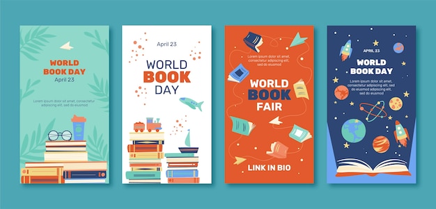 Hand drawn world book day instagram stories collection