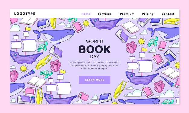 Hand drawn world book day landing page template