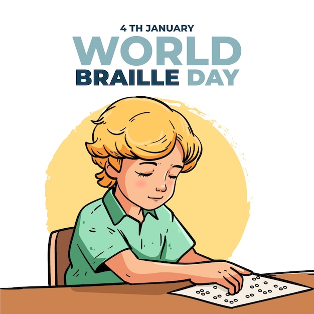 Hand drawn world braille day illustration