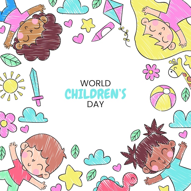 Hand drawn world children's day illustration