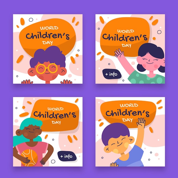 Hand drawn world children's day instagram posts collection