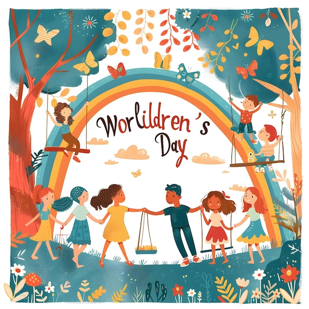 Hand drawn world childrens day illustration