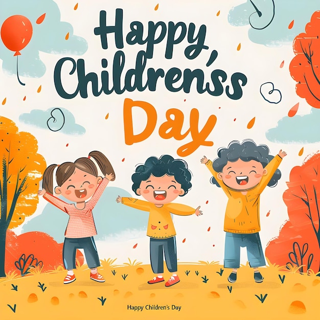 Hand drawn world childrens day illustration