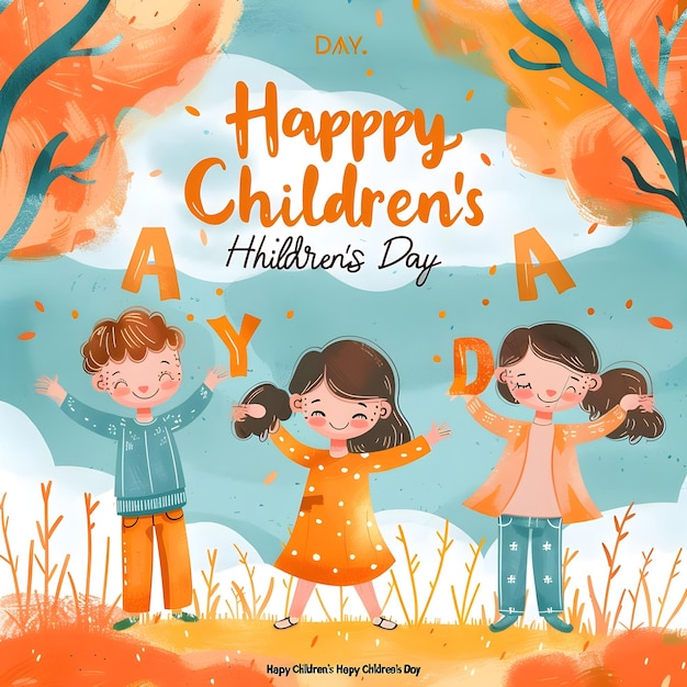 Hand drawn world childrens day illustration