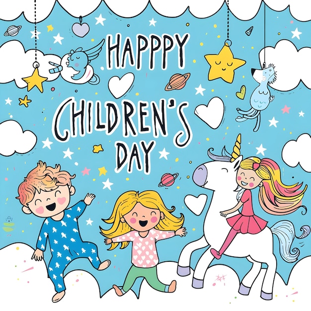 Hand drawn world childrens day illustration