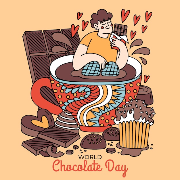 Hand drawn world chocolate day celebration illustration