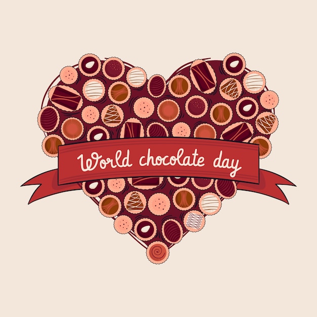 Vector hand drawn world chocolate day illustration with chocolate sweets