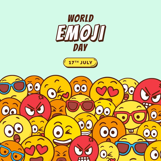 Hand drawn world emoji day celebration illustration