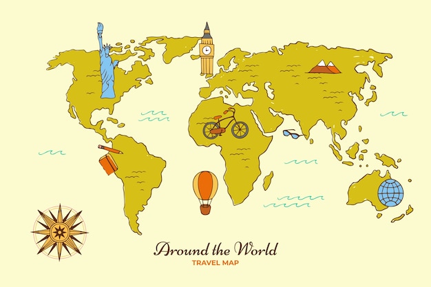 Hand drawn world map illustration