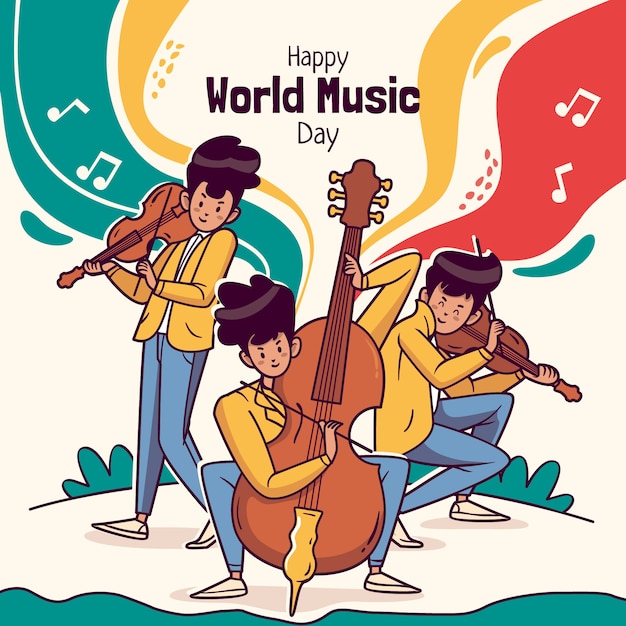 Hand drawn world music day illustration