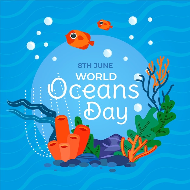 Hand drawn world oceans day