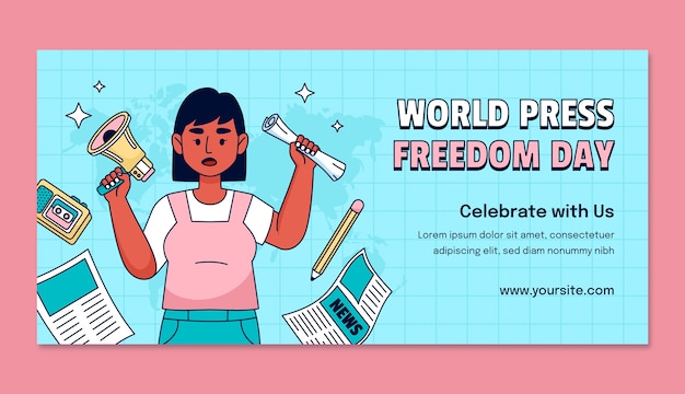 Hand drawn world press freedom day horizontal banner template