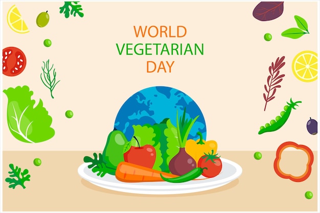 Hand drawn world vegetarian day background vector