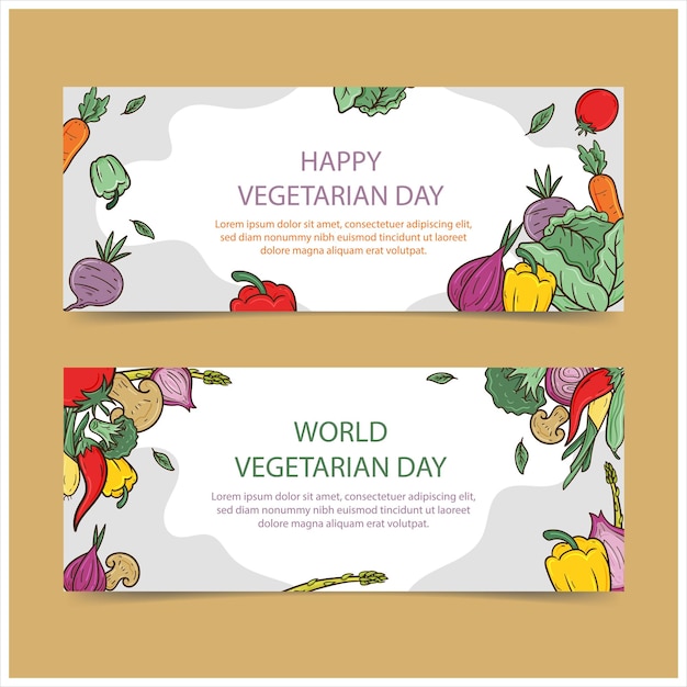 Hand drawn world vegetarian day horizontal banners set vector