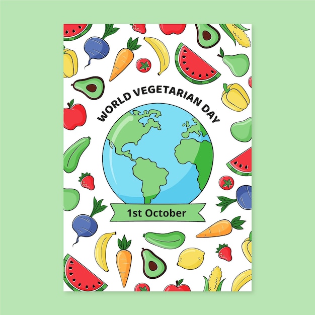 Hand drawn world vegetarian day vertical poster template