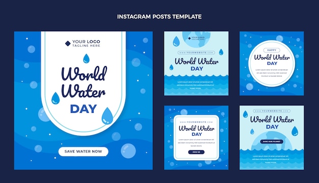 Hand drawn world water day instagram posts collection